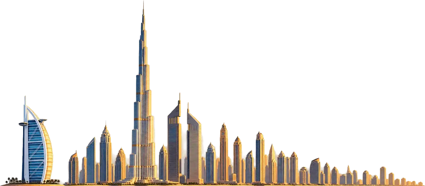Skyline de Dubaï, avec le Burj Khalifa et le Burj Al Arab