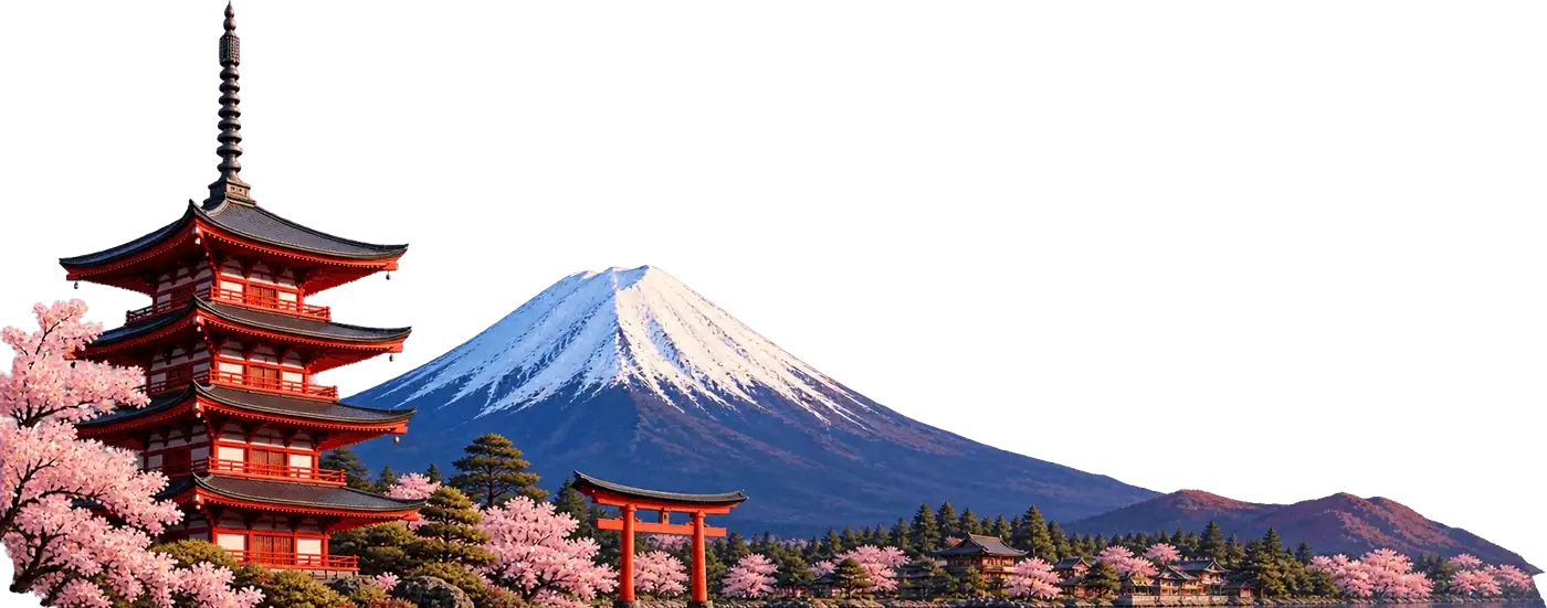 Mont Fuji, pagode et torii au Japon