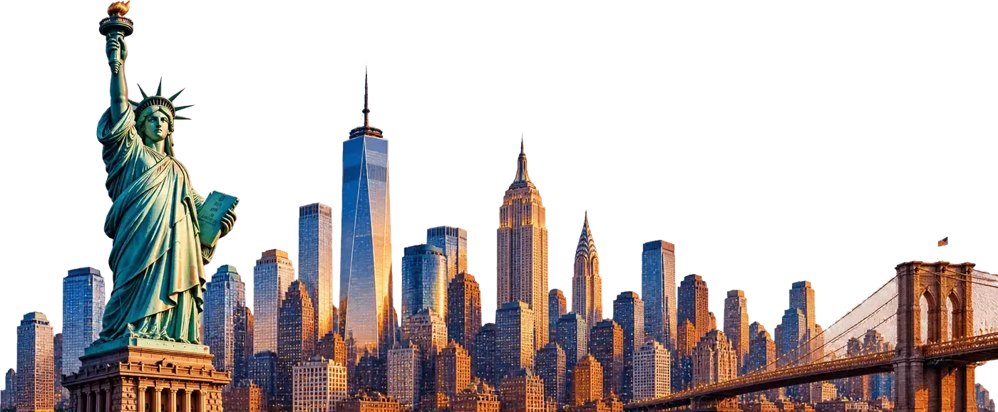 Skyline de New York, avec la statue de la Liberté et le pont de Brooklyn